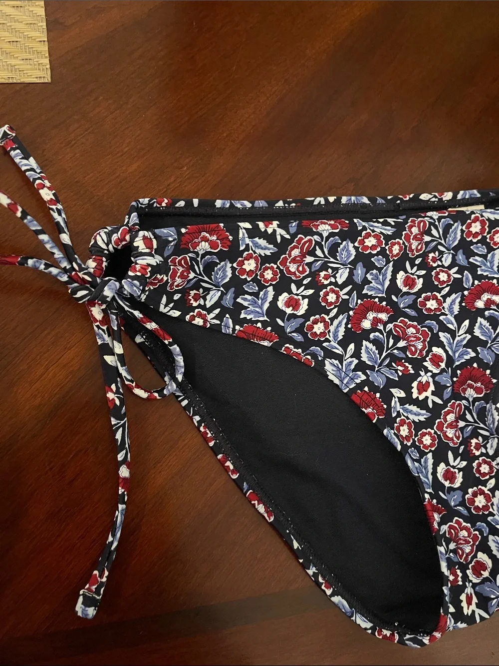 Abercrombie & Fitch Navy Floral Bikini Bottoms with Red & White Blooms